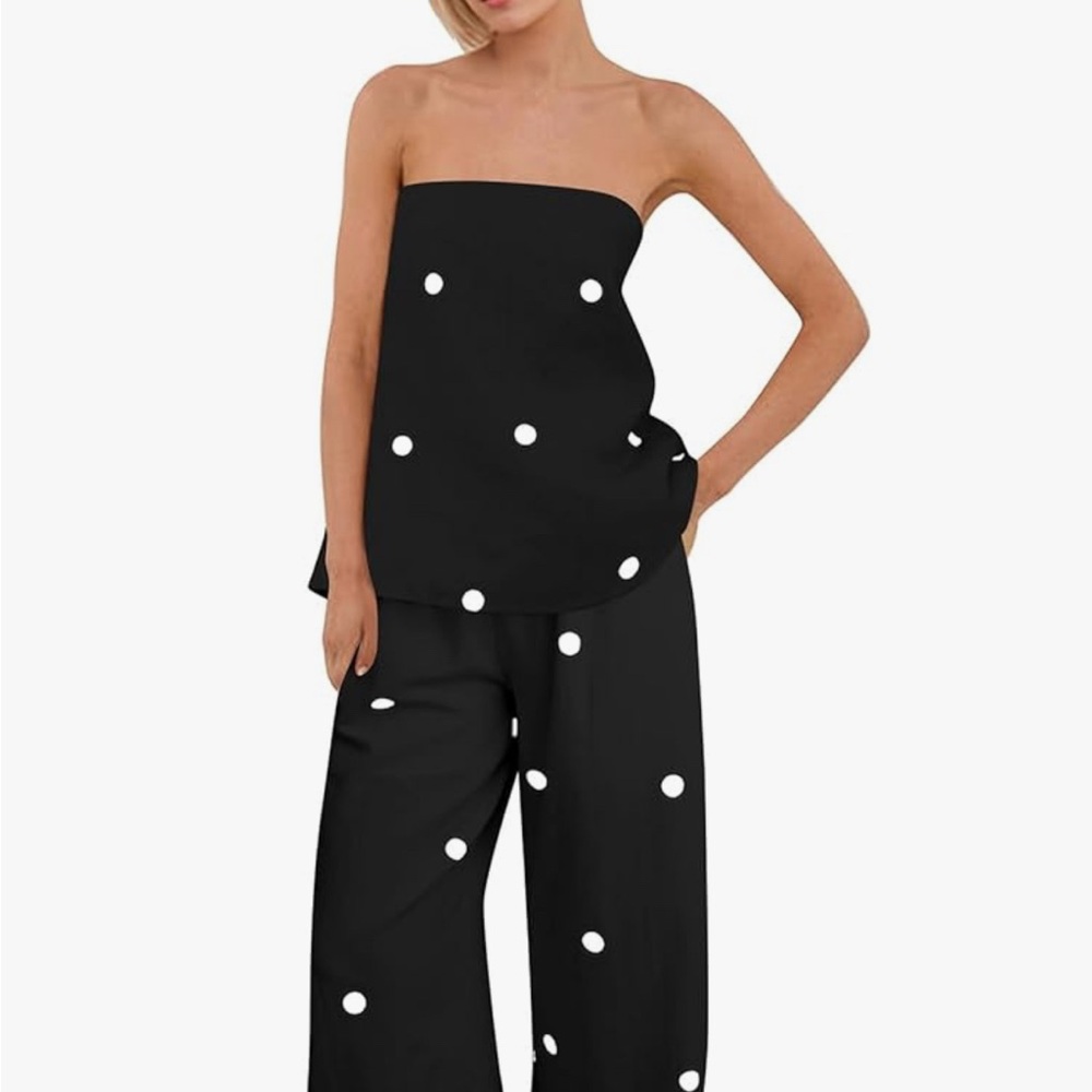 Elegant Black and White Polka Dot Strapless Jumpsuit